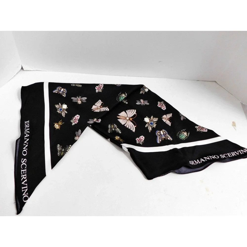 ERMANNO‎ SCERVINO 100% Silk Scarf Black Multi Insect